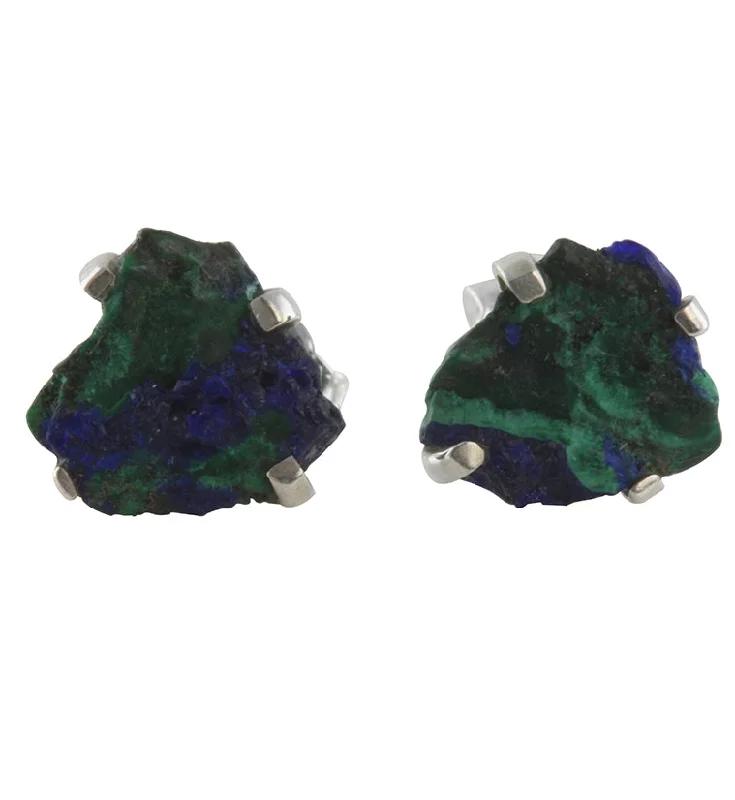 Hoop earrings with rhinestone-studded rims for a glamorous touch-Azurite Stone Prong Set Sterling Silver Earrings