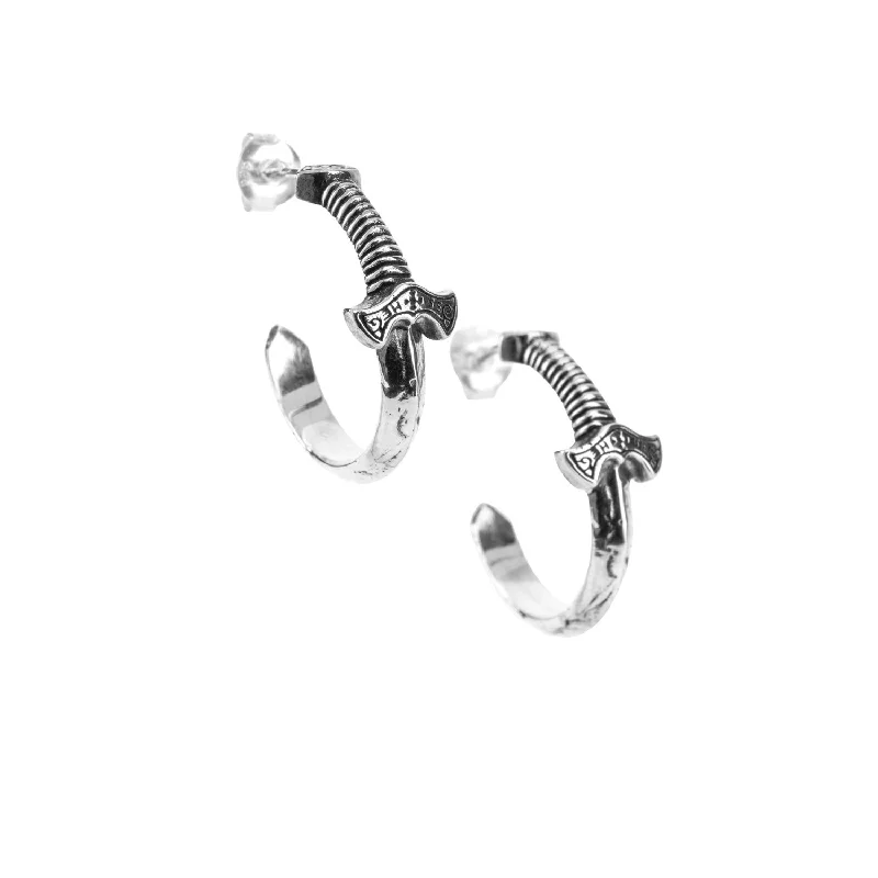 Best hoop earrings with gemstone accents for a colorful and elegant appearance-Silver or Silver and Bronze Viking Sword Hoop Earrings