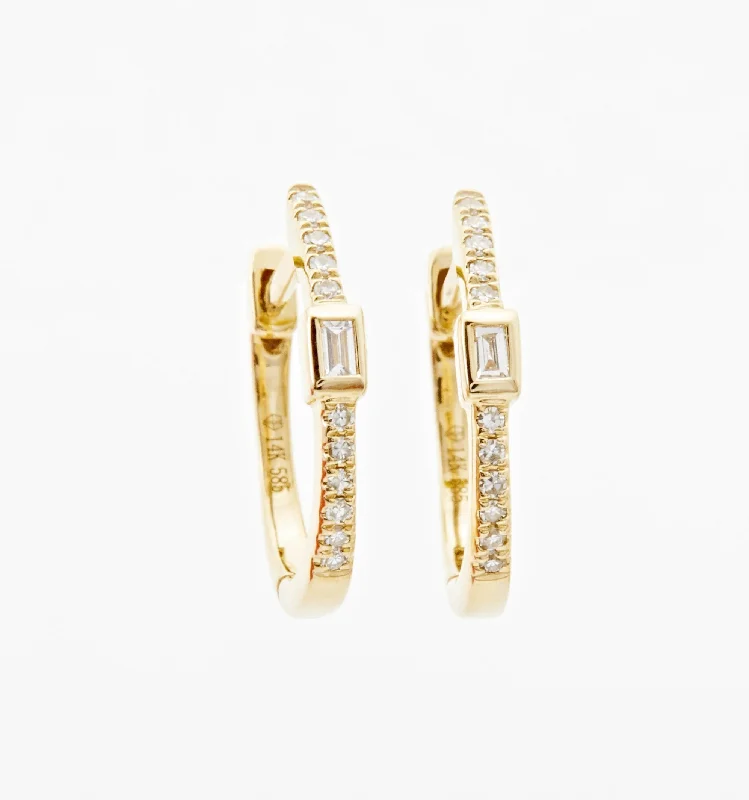 Hoop earrings with tortoiseshell designs for a chic and classic style-Baguette Diamond Hoop Earrings