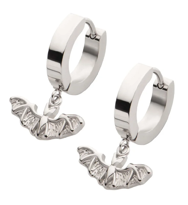 Hoop earrings with oversized pearl accents for a statement-making look-Bat Stainless Steel Hoop Huggie Earrings