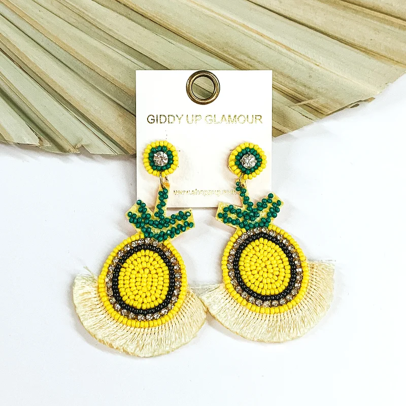 Best hoop earrings with infinity designs for a timeless and meaningful symbol-Beaded Pineapple Earrings with Fringe in Yellow