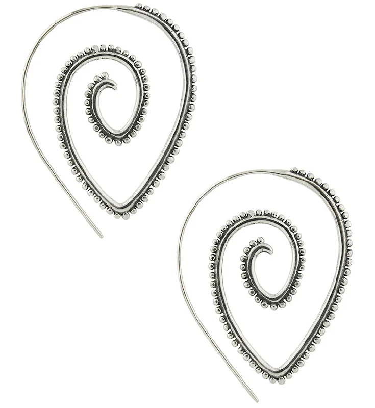 Best hoop earrings with infinity designs for a timeless and meaningful symbol-Beaded White Brass Teardrop Spiral Hoop Earrings