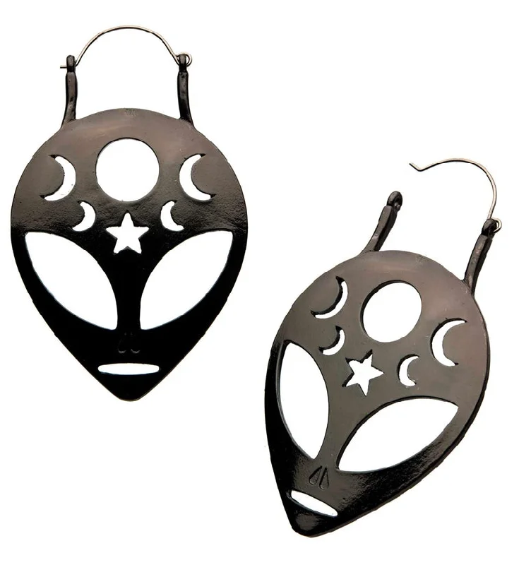 Best hoop earrings with braided leather for a rustic, stylish finish-Black Alien Plug Hoops