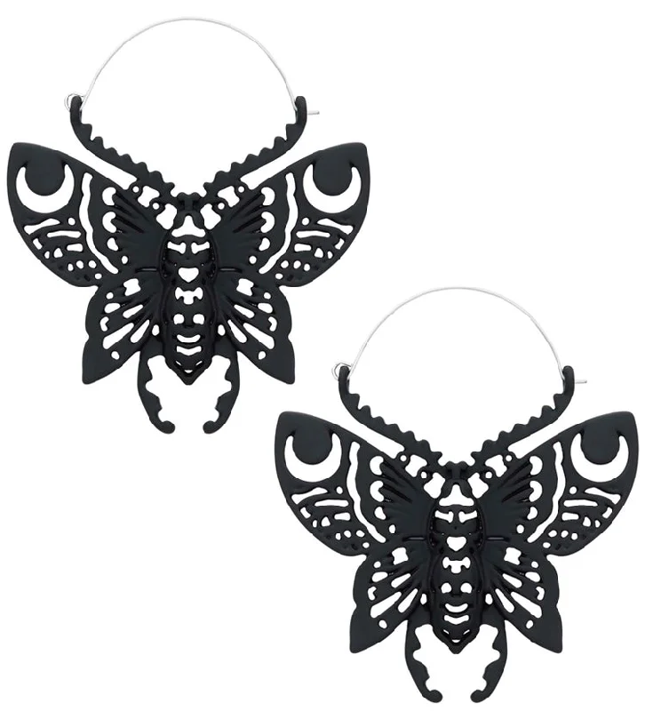 Hoop earrings with infinity loop designs for a continuous and eternal shape-Black PVD Butterfly Stainless Steel Plug Hoops