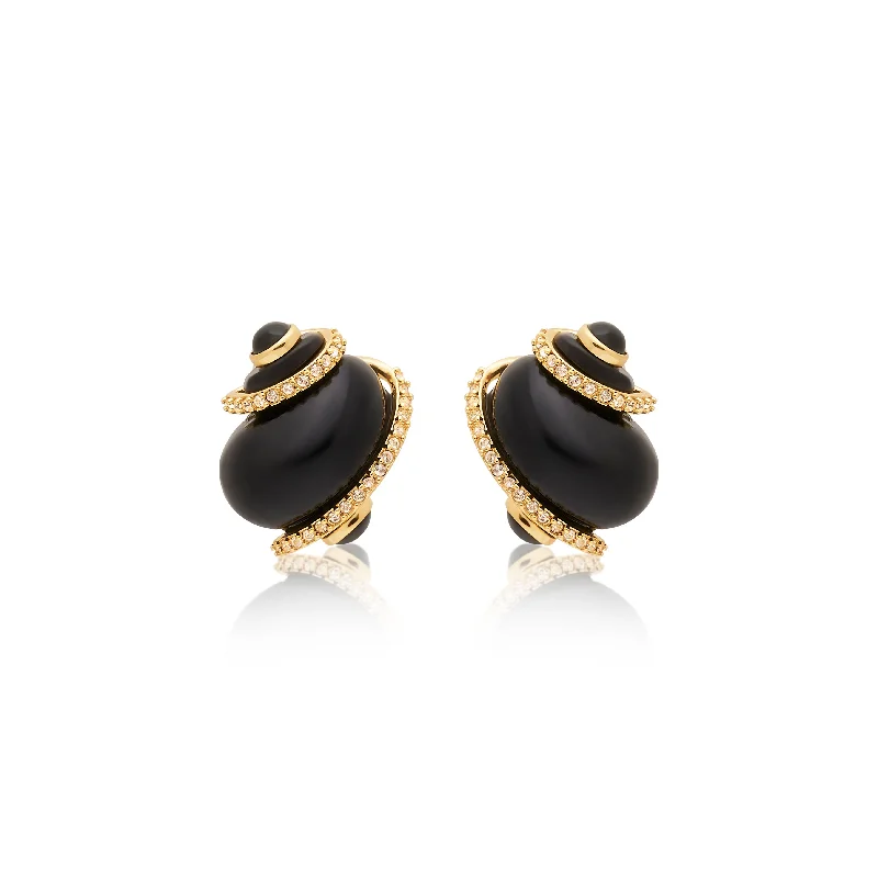 Hoop earrings with pearl accents for a chic and classic style-Crystal Tip Black Shell Pierced Earrings