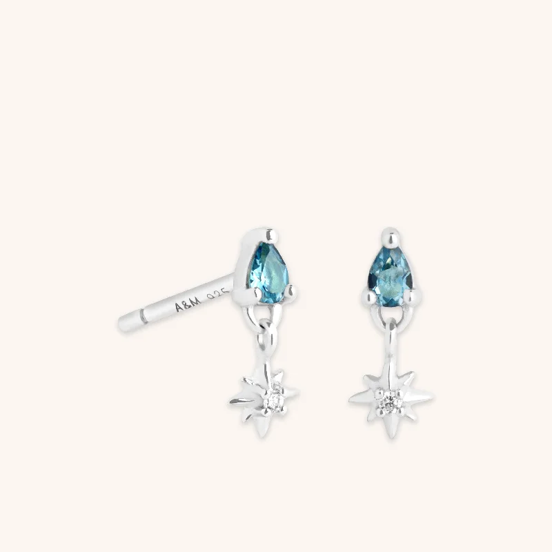 Best hoop earrings with gemstone accents for a colorful and elegant appearance-Blue Topaz Star Charm Studs in Silver