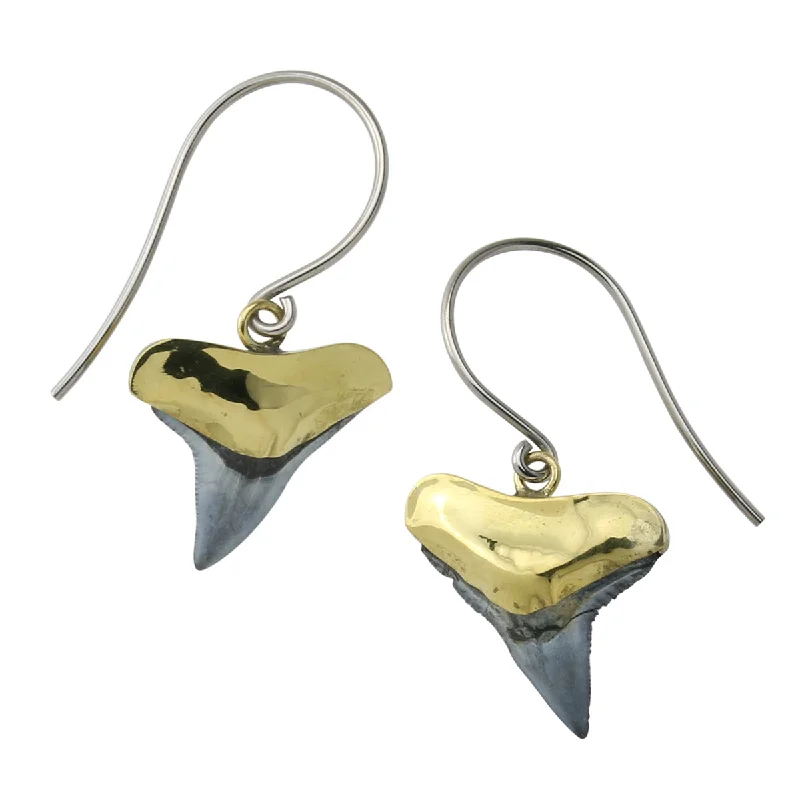 Hoop earrings with pearl accents for a chic and classic style-Fossilized Shark Tooth Titanium Dangle Brass Earrings