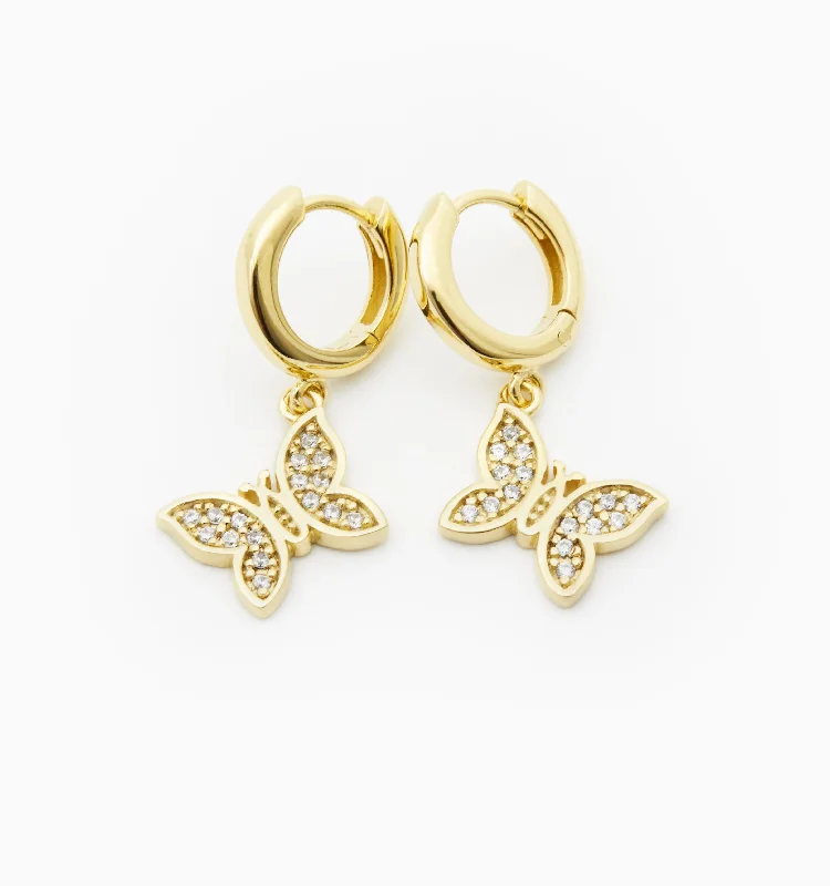 Hoop earrings with heart-shaped frames for a romantic and feminine look-Crystal Butterfly Earrings