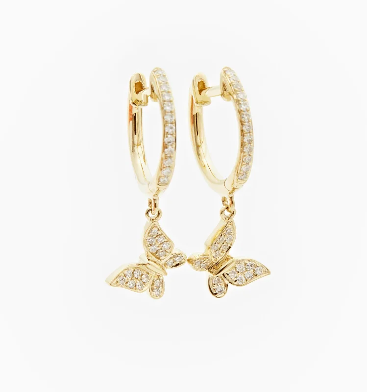 Hoop earrings with hearts for a sweet and romantic gesture-Butterfly Diamond Huggie Hoop Earrings