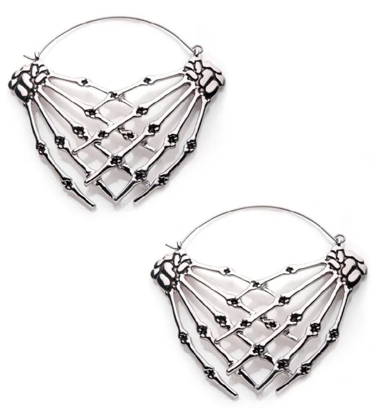 Best hoop earrings with tribal designs for a cultural and exotic aesthetic-Calm Skeleton Hands Plug Hoops