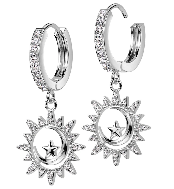 Hoop earrings with oversized designs for a bold, fashion-forward statement-Celestial CZ Stainless Steel Hoop Earrings