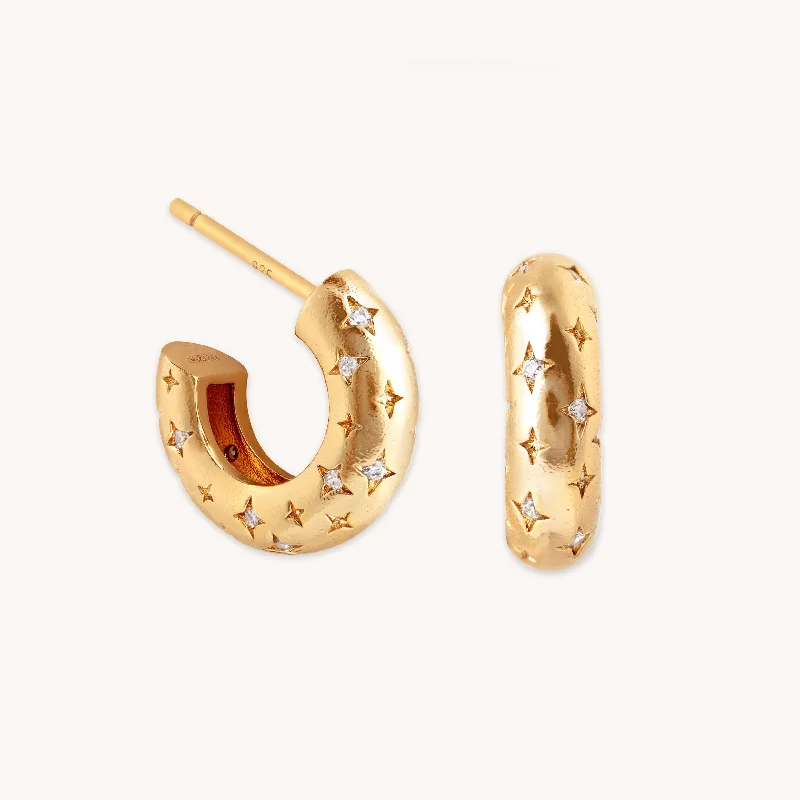 Hoop earrings with braided patterns for a detailed and textured finish-Cosmic Dome Small Hoops in Brushed Gold