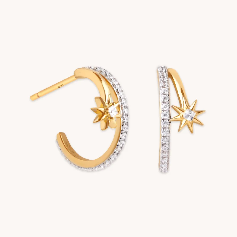 Best hoop earrings with vintage coins for a retro, antique-inspired style-Cosmic Illusion Crystal Hoops in Gold