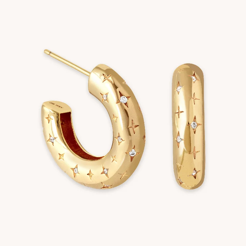 Hoop earrings with multi-tone finishes for a colorful and layered effect-Cosmic Star Dome Hoops in Gold