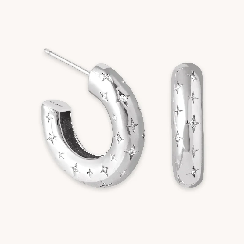 Large hoop earrings for a bold and statement-making fashion accessory-Cosmic Star Dome Hoops in Silver