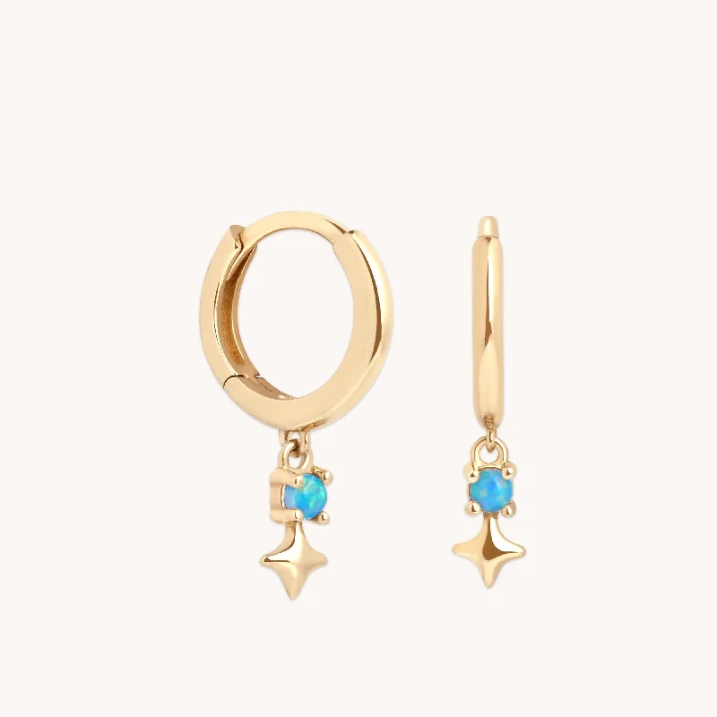 Hoop earrings with intricate designs for a unique and artistic appearance-Cosmic Star Opal Charm Huggies in Solid Gold