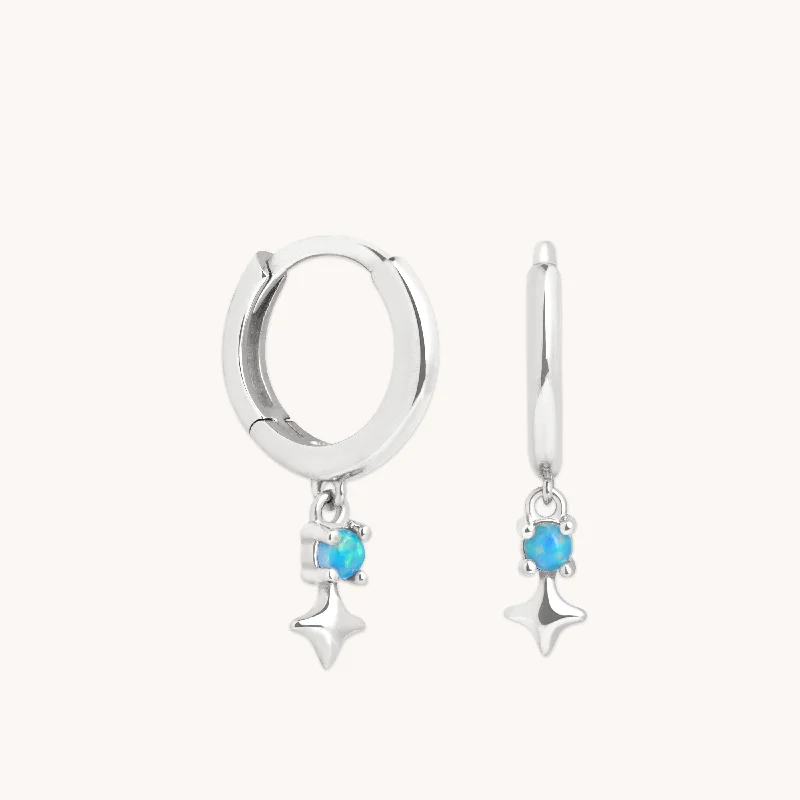 Hoop earrings with colorful beads for a fun and playful vibe-Cosmic Star Opal Charm Huggies in Solid White Gold