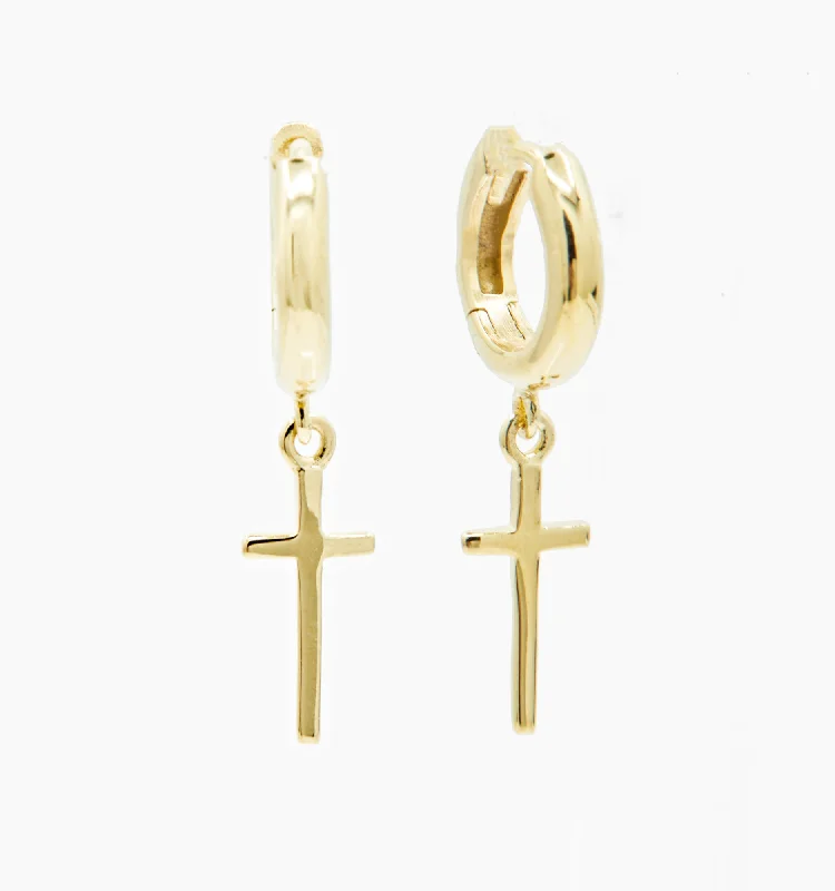 Best hoop earrings with satin ribbons for a soft, feminine appearance-Cross Huggie Earrings