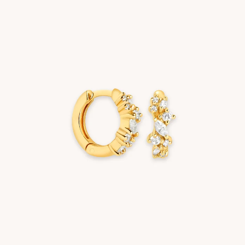 Best hoop earrings with vintage-style detailing for a nostalgic and timeless look-Crystal Cluster Huggies in Gold