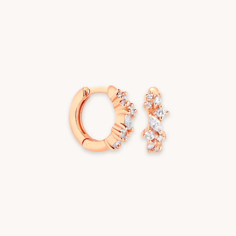 Hoop earrings with twisted metal designs for a dynamic and modern style-Crystal Cluster Huggies in Rose Gold