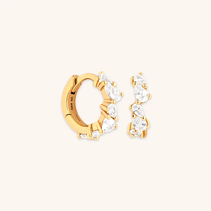 Best hoop earrings with oval shapes for a unique and elongated design-Crystal Pear Huggies in Gold