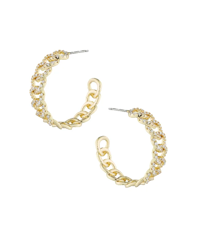 Hoop earrings with stacked layers for a bold and textured design-Cubic Zirconia Gold Plated Chain Hoop Earrings