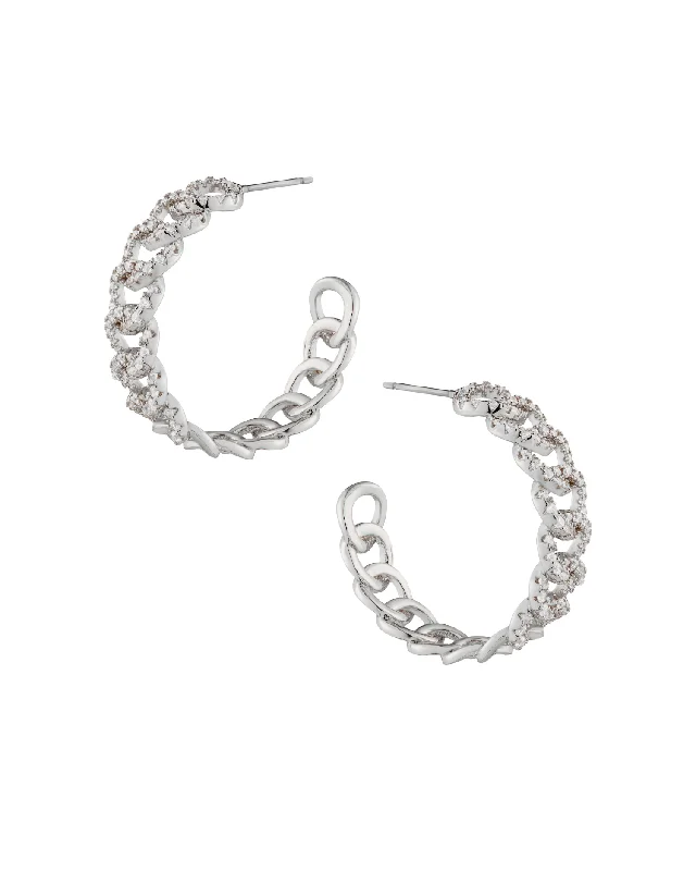 Best hoop earrings with custom engravings for a personalized and meaningful gift-Cubic Zirconia Rhodium Chain Hoop Earrings