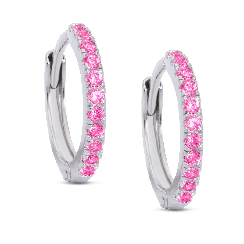 Hoop earrings with floral motifs for a feminine and nature-inspired look-CZ Hinged Hoop Earrings - Pink