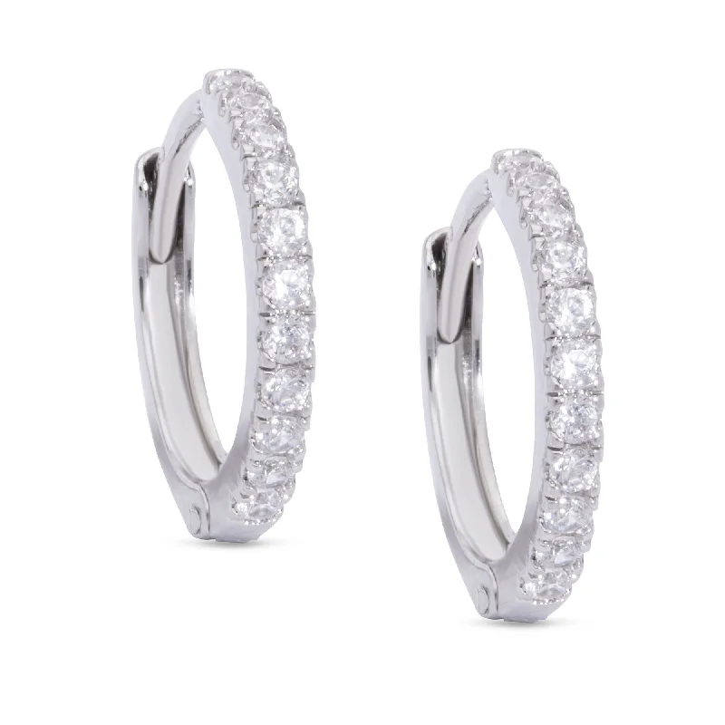 Hoop earrings with cut-out designs for a creative and lightweight effect-CZ Hinged Hoop Earrings - White