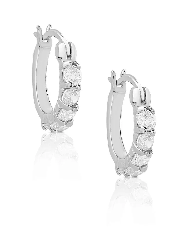 Hoop earrings with dangling charms for a playful and fun look-CZ Hoop Earrings in Sterling Silver