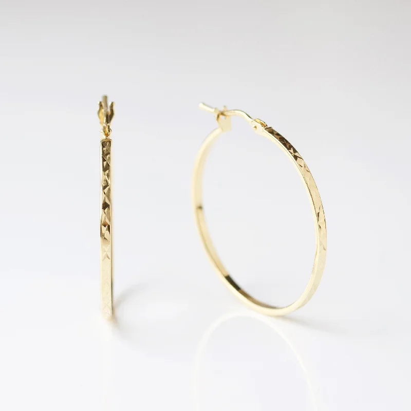 Best hoop earrings with geometric pendants for a modern, chic appeal-Large Diamond Cut Slim Hoop Earrings