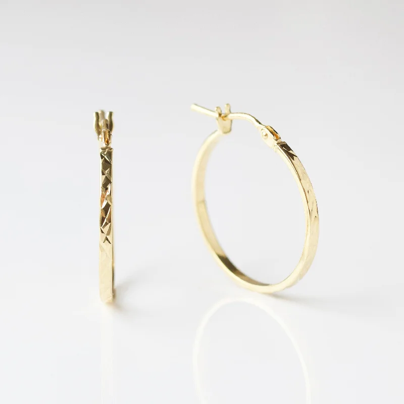 Hoop earrings with enamel stripes for a colorful and eye-catching design-Diamond Cut Slim Hoop Earrings