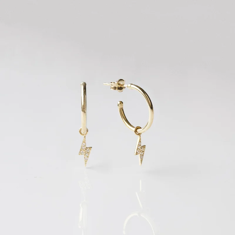 Best hoop earrings with geometric pendants for a modern, chic appeal-Diamond Lightning Bolt Drop Hoop Earrings