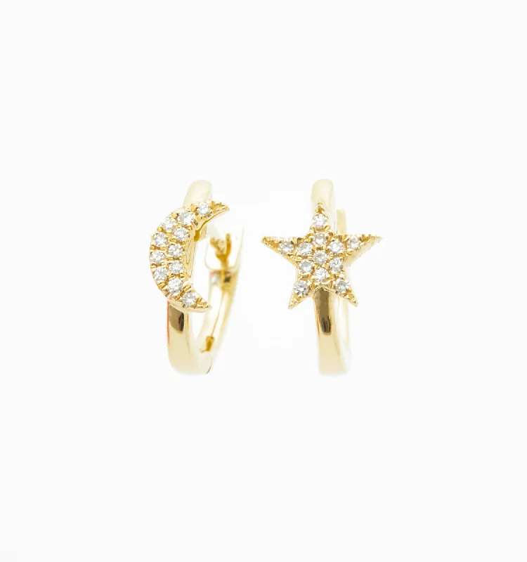 Medium hoop earrings for an everyday look with the perfect balance of style-Diamond Moon And Star Earrings