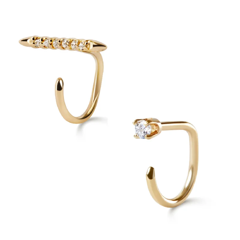 Best hoop earrings with delicate chain details for a trendy and stylish design-Needle Asymmetric Earring Pair