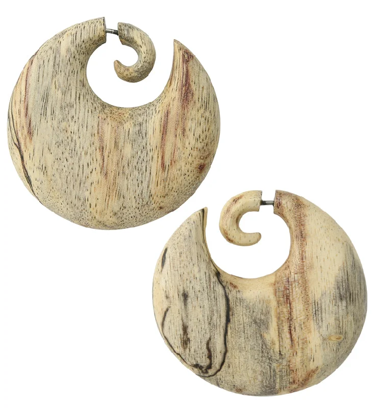 Hoop earrings with rhinestone embellishments for a glamorous and sparkling look-Disk Tamarind Wood Fake Gauge Spiral Earrings