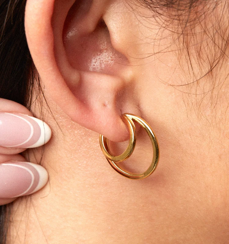 Hoop earrings with a matte black finish for a sleek, edgy vibe-Duo Gold Hoops