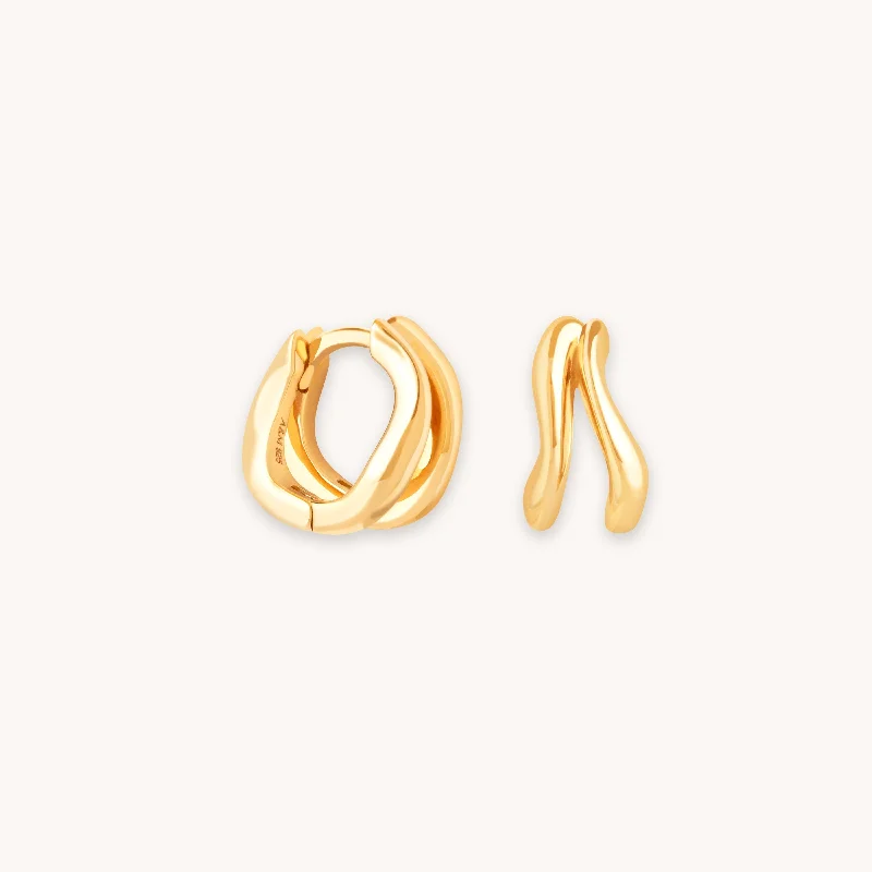 Hoop earrings with open designs for a modern, lighthearted vibe-Molten Duo Huggies in Gold