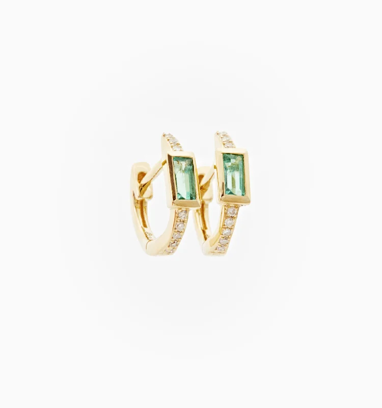 Hoop earrings with tortoiseshell designs for a chic and classic style-Emerald Baguette Diamond Hoops In 14K Solid Gold