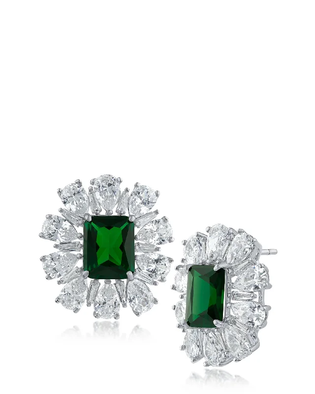 Hoop earrings with rhinestone embellishments for a glamorous and sparkling look-Emerald CZ Button Earrings