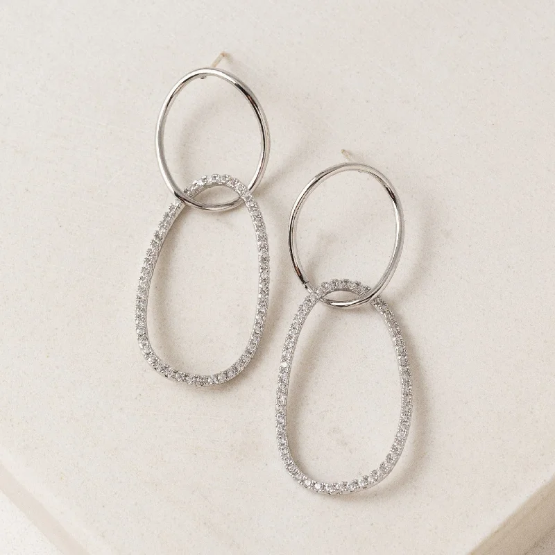 Small hoop earrings for a delicate and understated everyday wear-Encore Pave Large Linked Hoop Earrings Silver