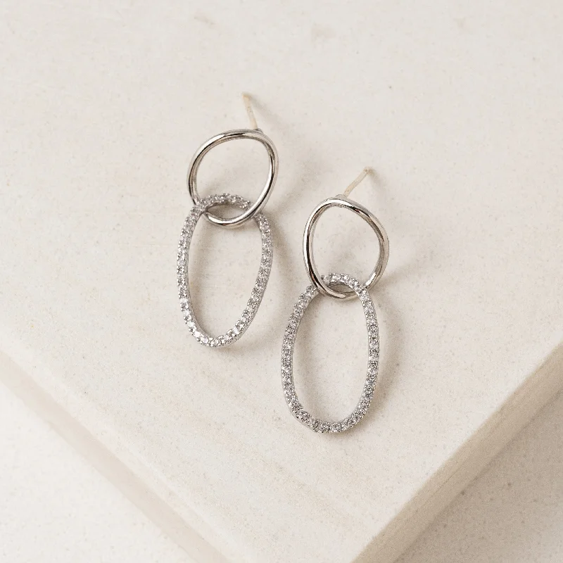 Hoop earrings with infinity loop designs for a continuous and eternal shape-Encore Pave Small Linked Hoop Earrings Silver