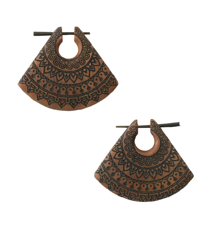 Hoop earrings with hammered copper for a warm and rustic aesthetic-Engraved Saba Wood Triangle Earrings