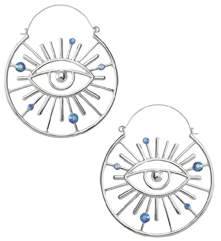 Best hoop earrings with minimalist designs for a clean and modern aesthetic-Evil Eye Blue Aurora CZ Plug Hoops