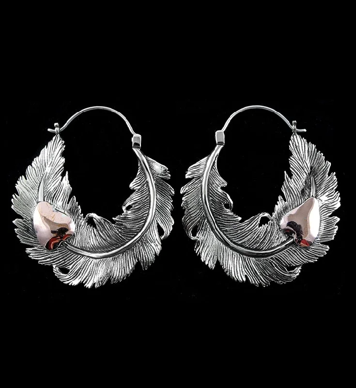 Hoop earrings with textured gold for a refined and sophisticated aesthetic-Feather White Brass Ear Weights