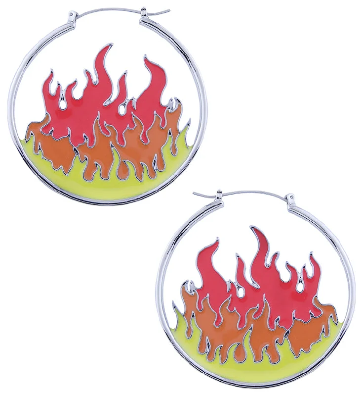 Best hoop earrings with custom designs for a personalized, unique accessory-Flames Stainless Steel Plug Hoops