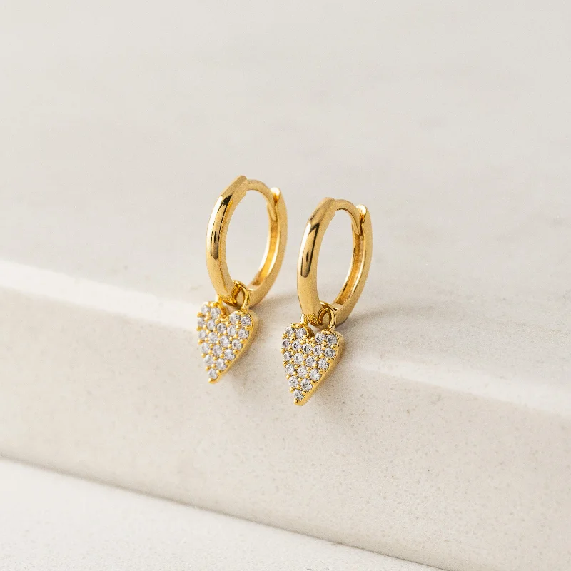 Hoop earrings with satin finishes for a smooth and elegant appearance-Flutter Heart Huggie Drop Hoop Earrings Gold