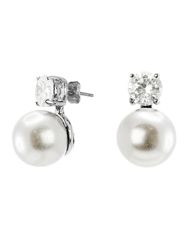 Best hoop earrings with geometric pendants for a modern, chic appeal-Glass Pearl & Cubic Zirconia Drop Post Earrings