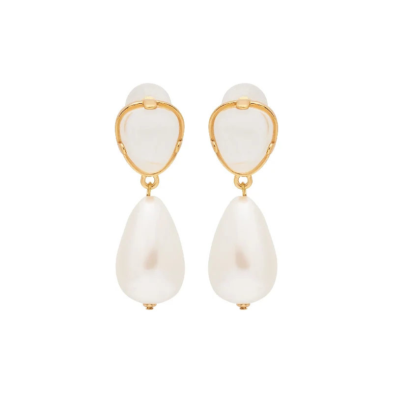 Best hoop earrings with geometric triangle shapes for a modern, chic design-Clear & Pearl Drop Pierced Gold Earrings