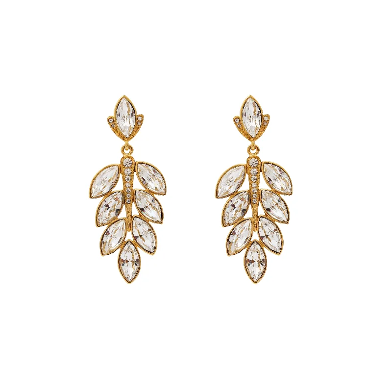 Hoop earrings with braided patterns for a detailed and textured finish-Cascading Crystal Leaves Pierced Earring